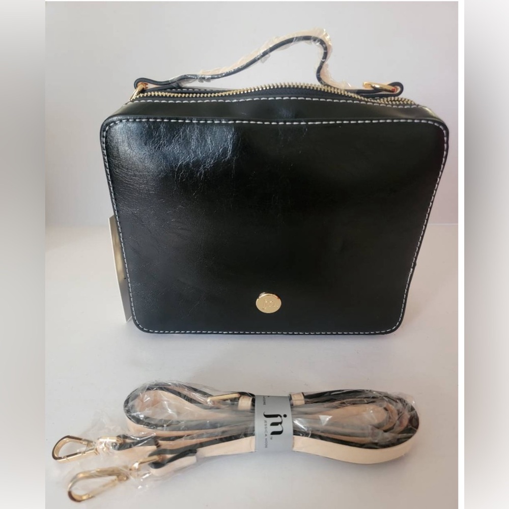 Jessica Moore Women's Black Faux Leather Clutch Crossbody Bag Medium NWT